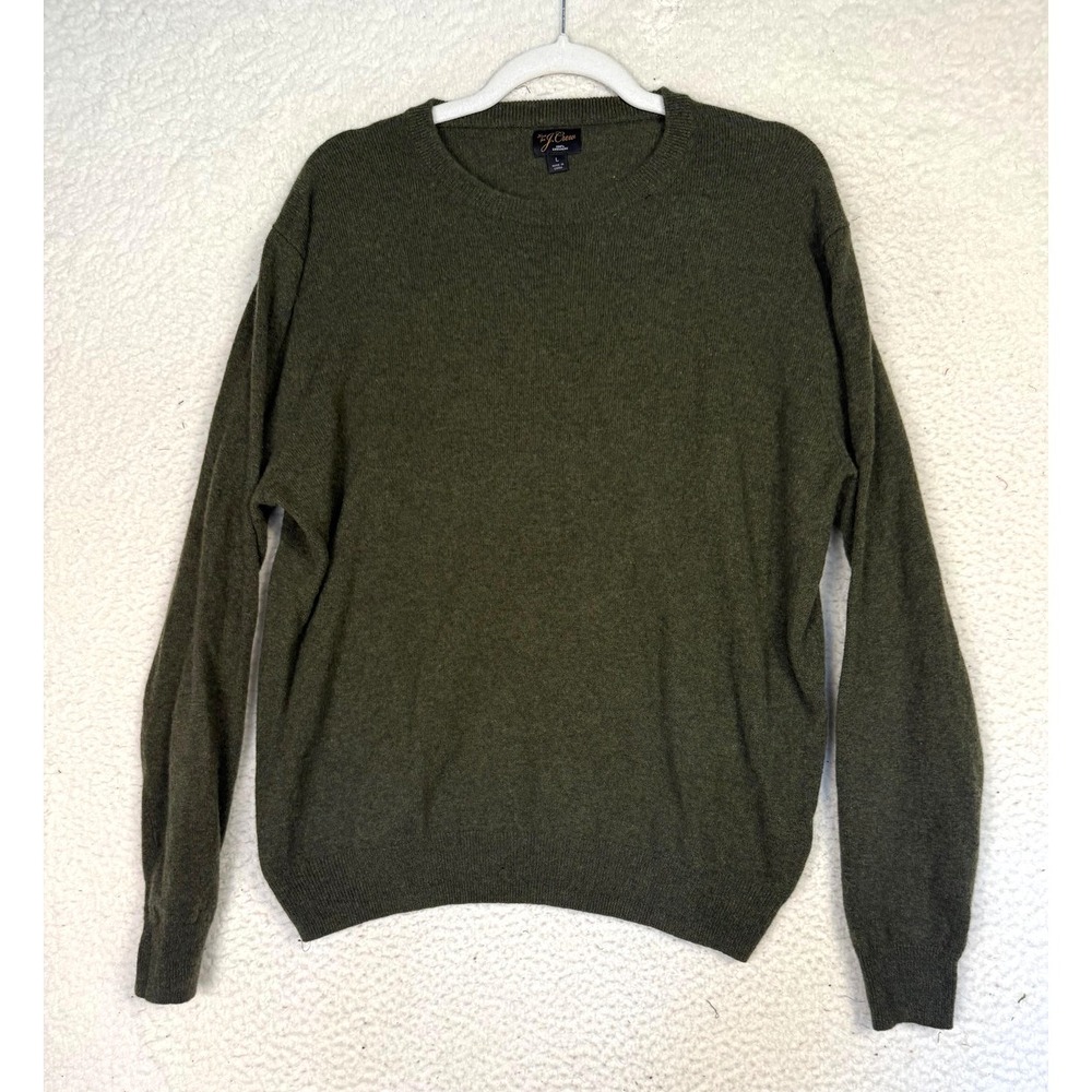 J.CREW Sweater Mens L Green Crew Neck 100% Cashmere Tight-Knit Pullover